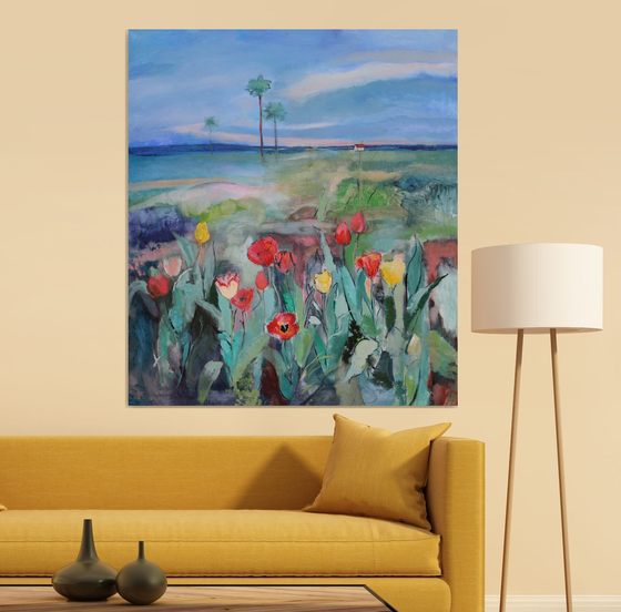 Landscape with tulips