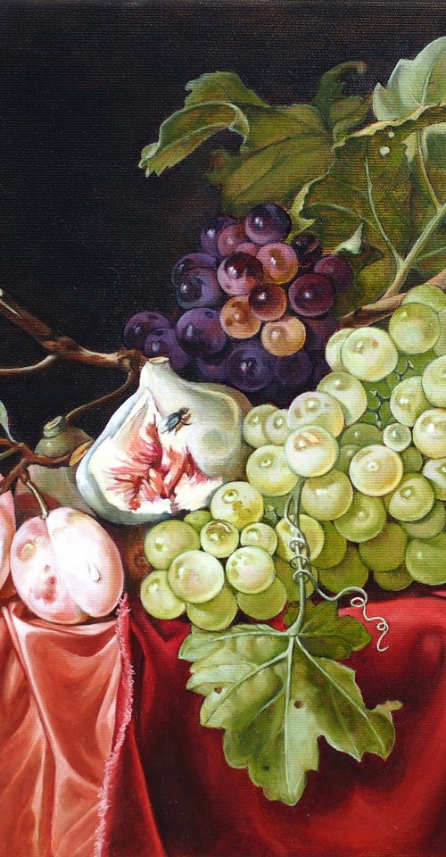 Still life with grapes, plums, figs and a melon by Alfia Koral