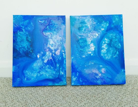 Through the Blue , SET OF 2 PAINTINGS, READY TO HANG.