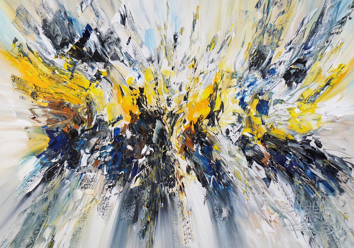 Abstract Acrylic Painting By Peter Nottrott, 39 X 28", Sunny Nature A 6, Original Artwork