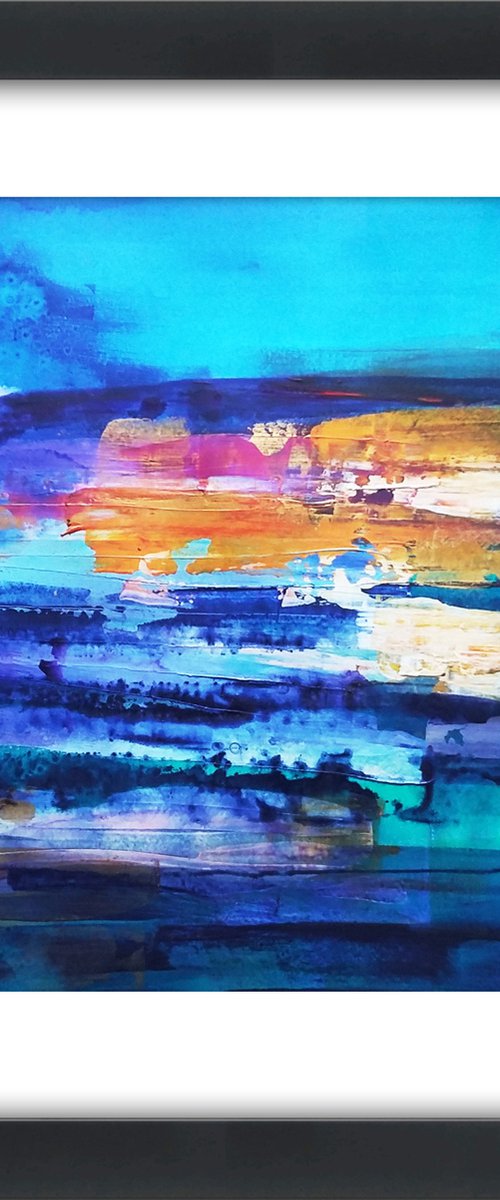 Darkest before dawn  - Framed and ready to hang - original abstract painting by Carolynne Coulson