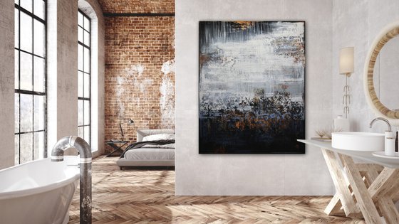 BETWEEN NIGHT AND DAY - 150 x 120 CM - TEXTURED ACRYLIC PAINTING ON CANVAS * INDUSTRIAL STYLE