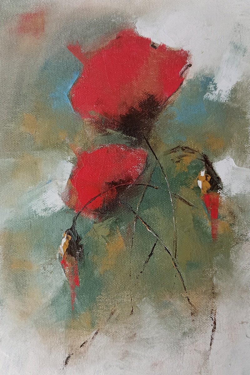 Red poppy flowers 4. Flowers art on canvas by Marinko Saric