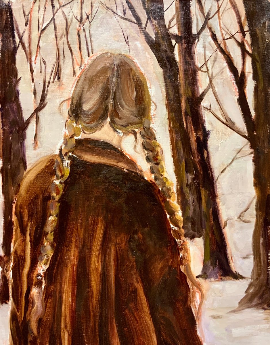 Forest - faceless portrait, teenager, girl, snow forest, pigtails by Alexandra Jagoda (Ovcharenko)