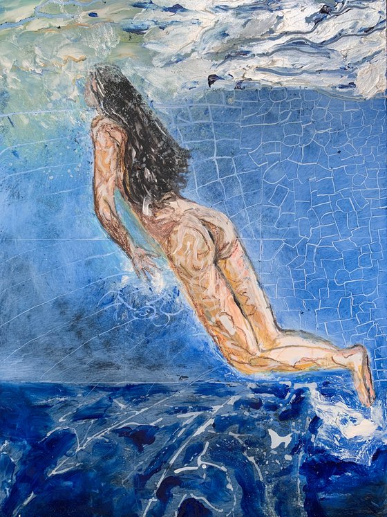 Swimmer III Acrylic Painting on Paper Unique Artwork Gift Ideas Home Decor