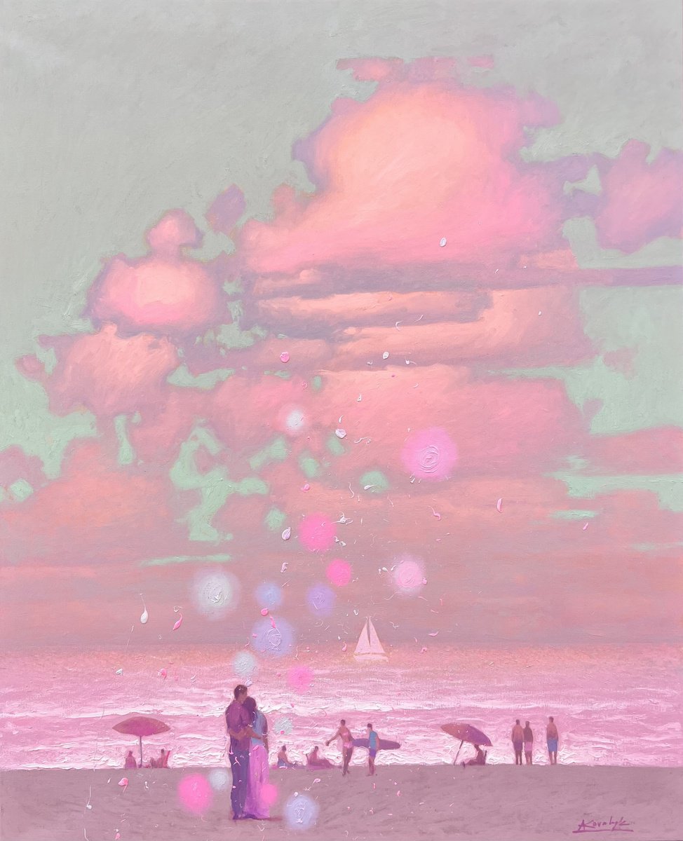 Impressionistic Landscape Oil Painting By Andrii Kovalyk, 32 X 39, A Quiet Romantic Evening, Original Artwork