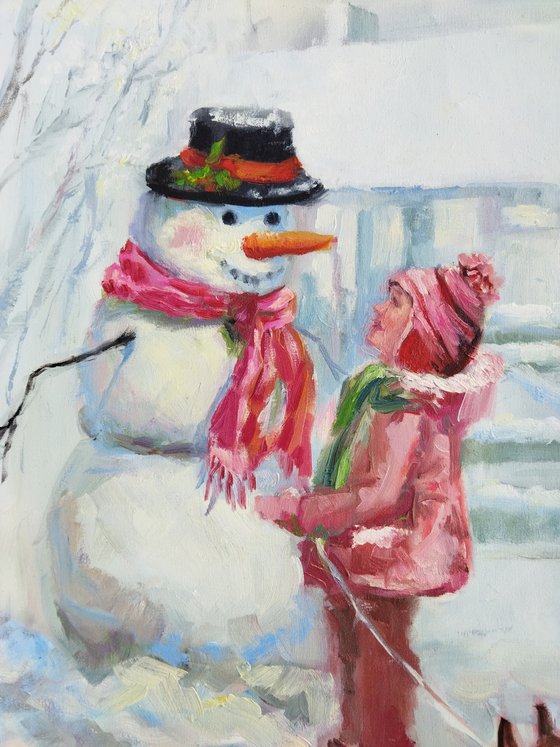 Snowman and girl