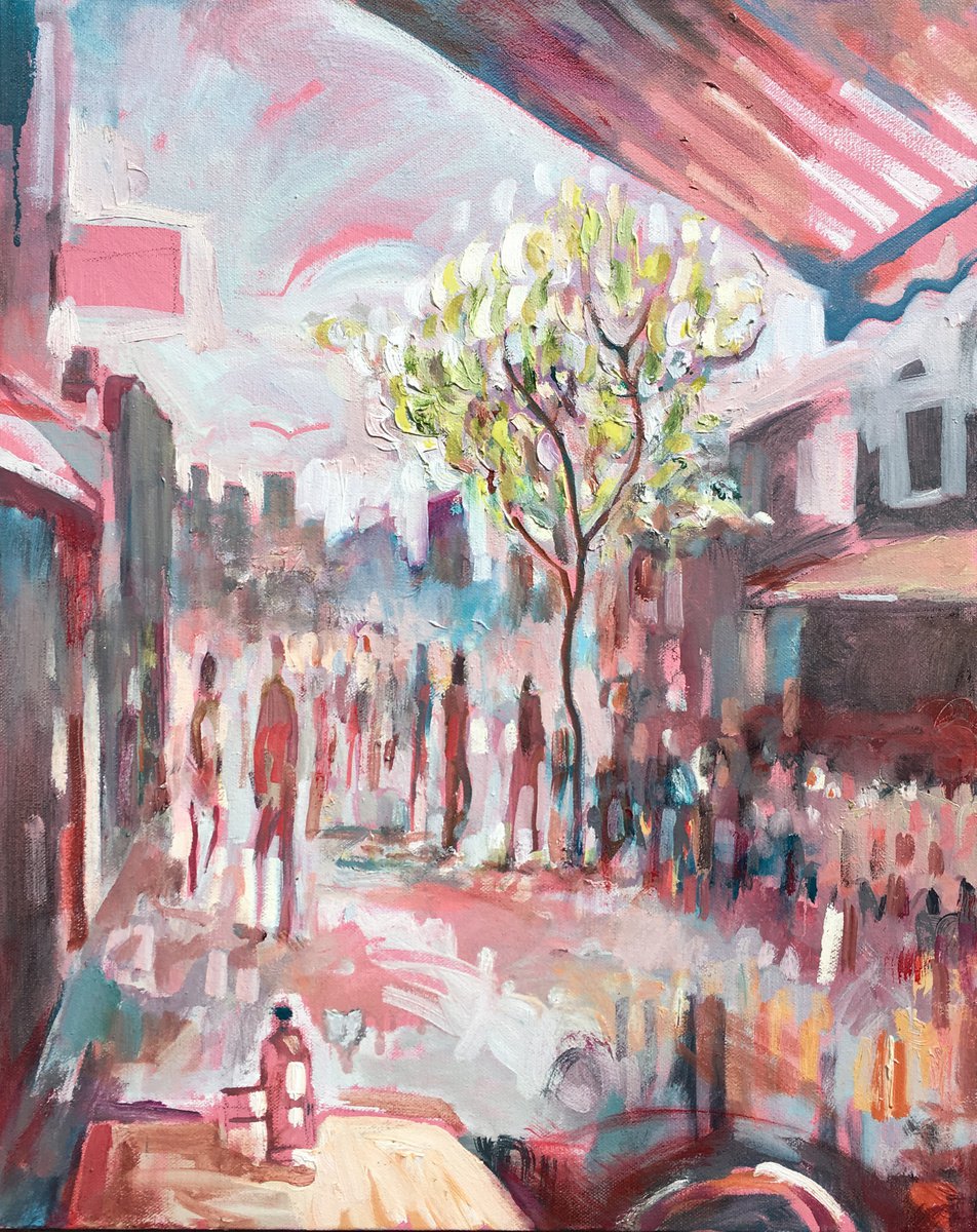 Impressionistic Cityscapes Oil Painting By Guy Pickford, 20 X 24, Bohemian Ways, Original Artwork