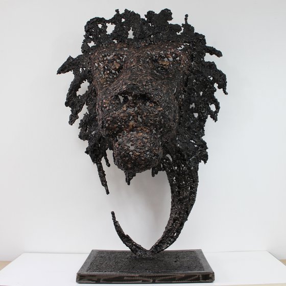 Head of Lion - animal sculpture head lion steel bronze