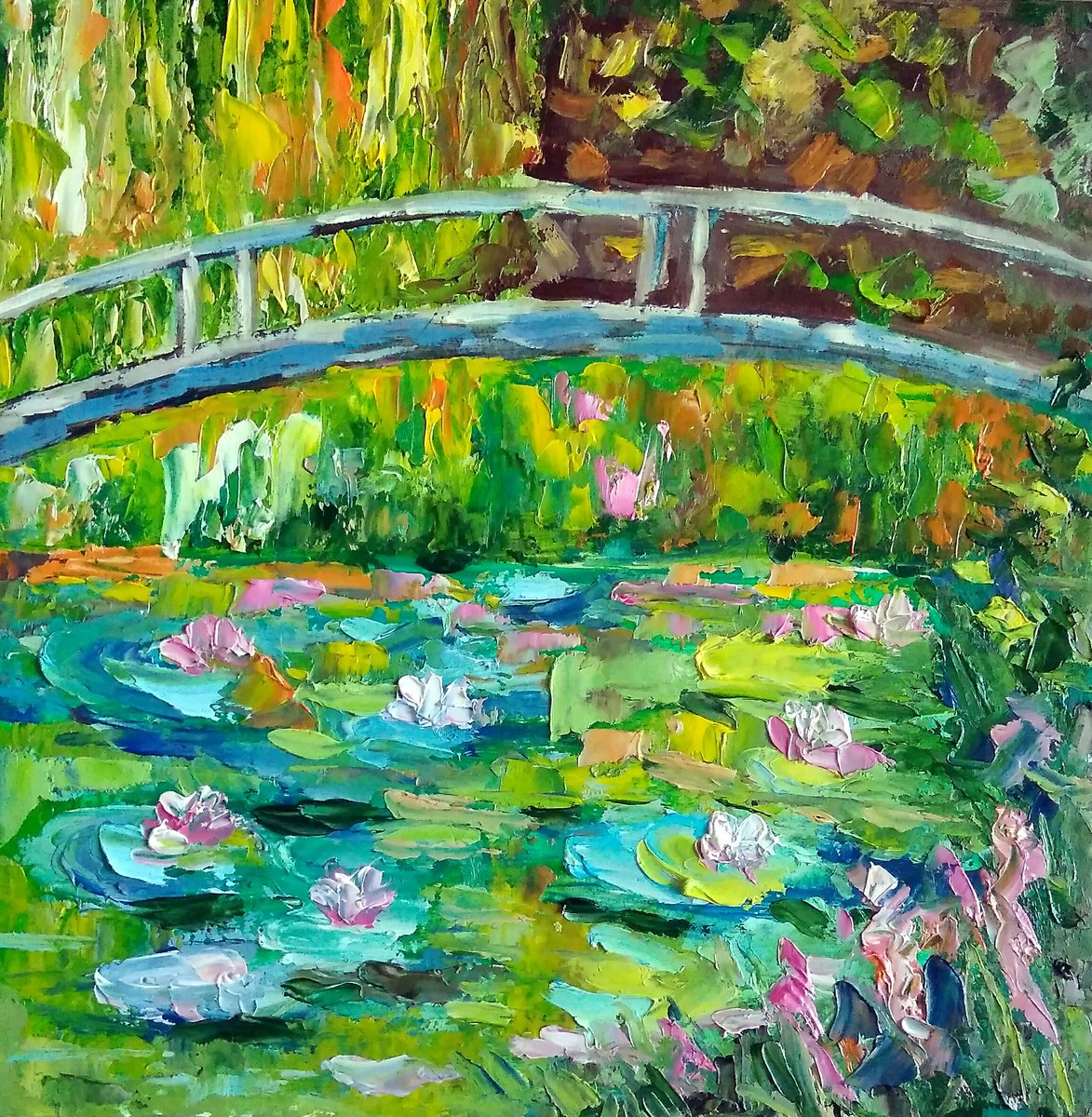 Monet Pond Painting Impressionism Original Art Water Lily Artwork Landscape Impasto Floral... by Yulia Berseneva