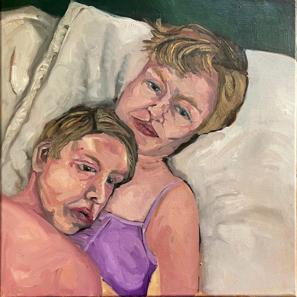 Expressive Portrait Oil Painting By Ulli Schmitt, 20 X 20", Love Is In The Air, Original Artwork