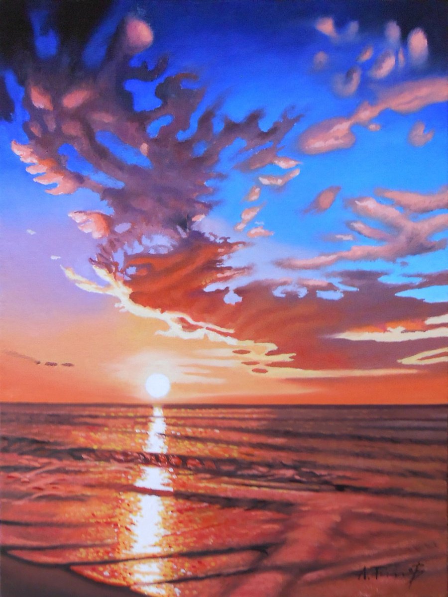 Photorealistic Landscape Oil Painting By Alexander Titorenkov, 12 X 16, Seascape Iii, Original Artwork