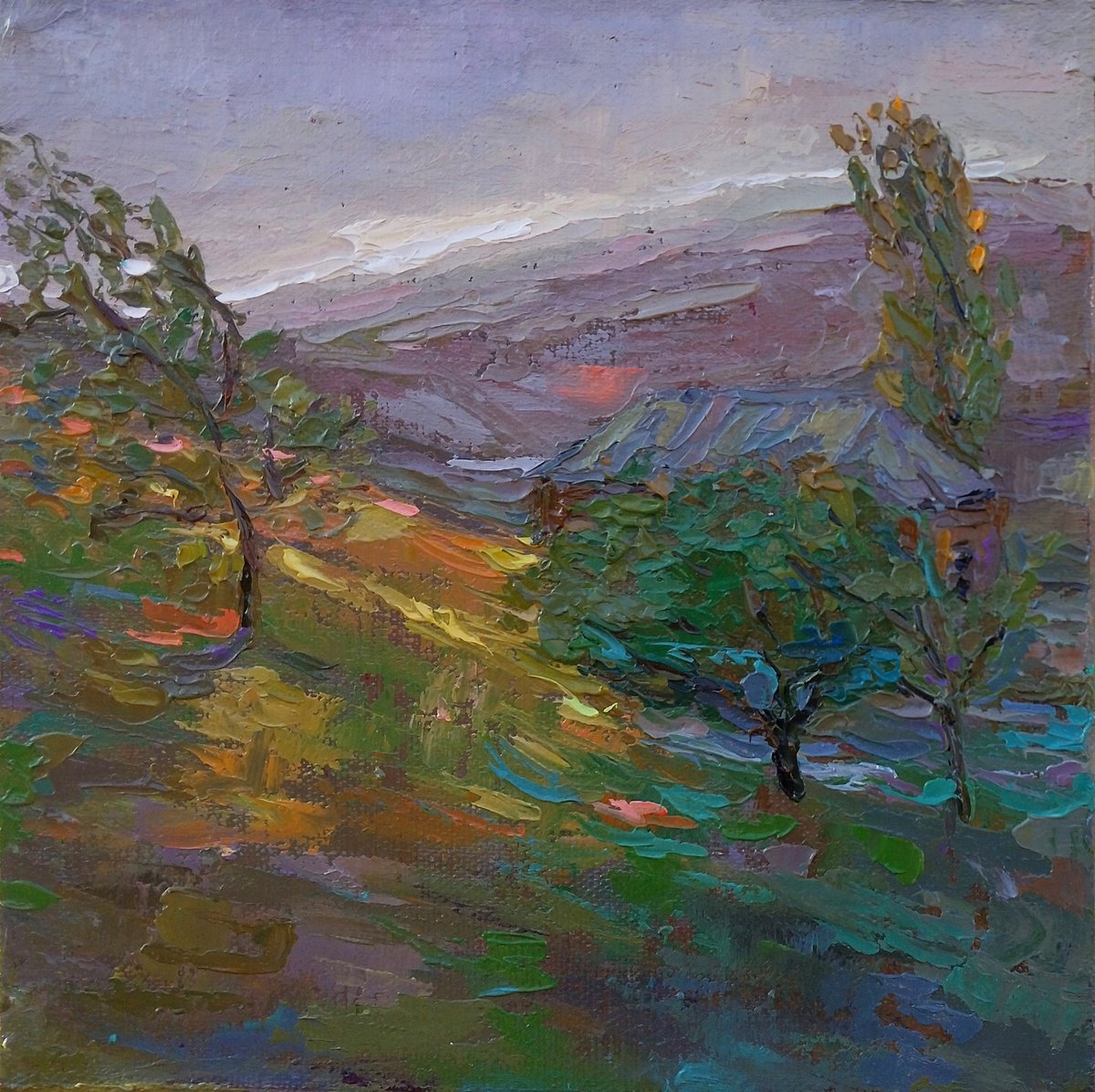 Impressionistic Landscape Oil Painting By Kamsar Ohanyan, 10 X 10", Solitude Of The Wind, Original Artwork
