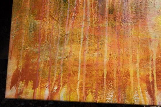 Rain of light - LARGE abstract painting UNSTRETCHED Yellow Orange Red Mauve White Dripping