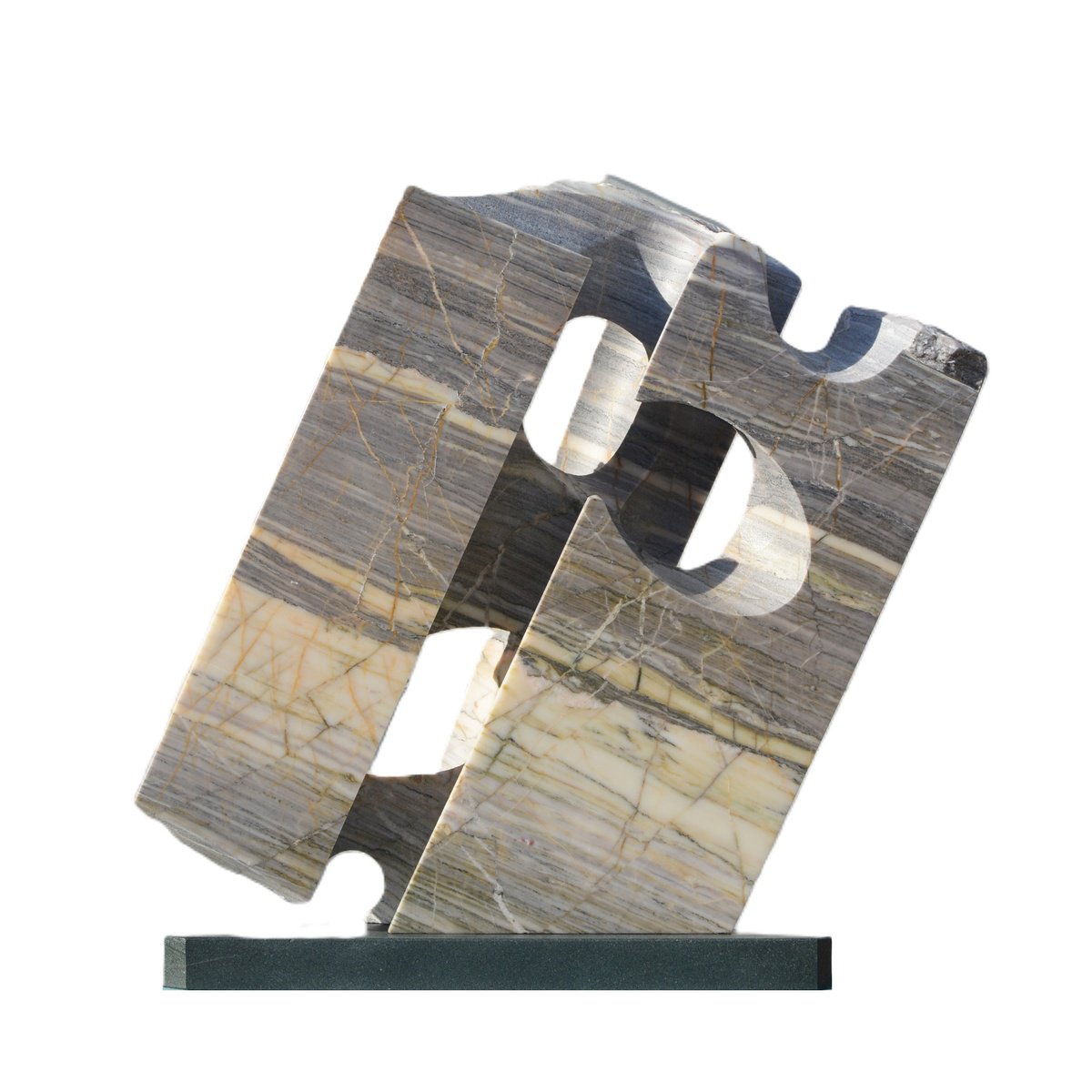 Geometric Abstract Stone Sculpture By Ognyan Chitakov, 19 X 19", "Relative Spacetime", Original Artwork