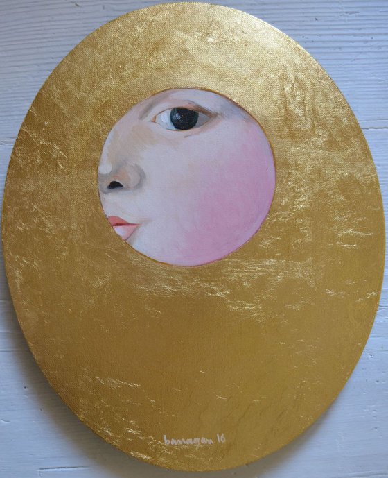 The Golden Looker n.5 Gold Leaf Female Portrait Oil Painting