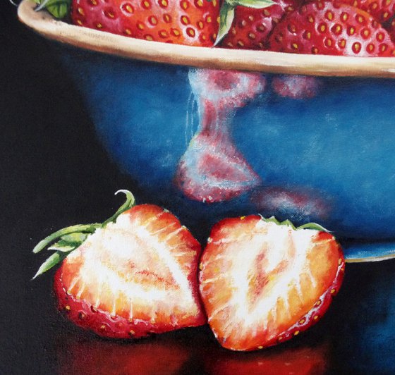 A Blue Bowl of Strawberries