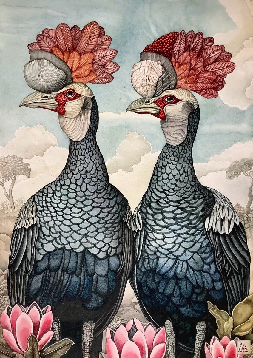 Surrealistic Animal Watercolour By Lisa Lennon, 11 X 17", Lowland Birds, Original Artwork