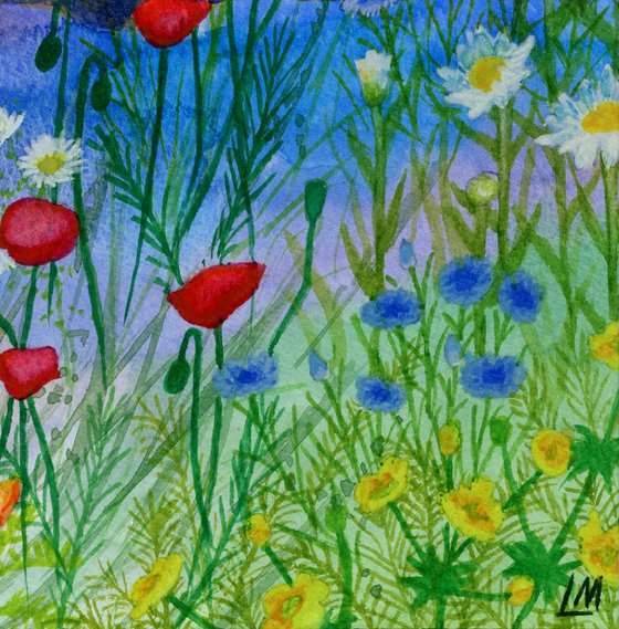 Wildflowers - mounted watercolour, small gift idea