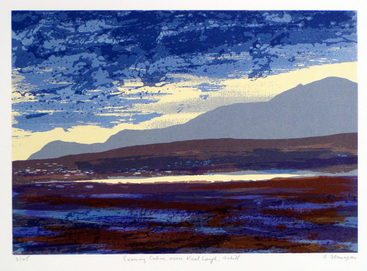 Photorealistic Landscape Screenprint By Aidan Flanagan Irish Landscapes, 20 X 16, Evening Calm Over Keel Lough, Artfinder