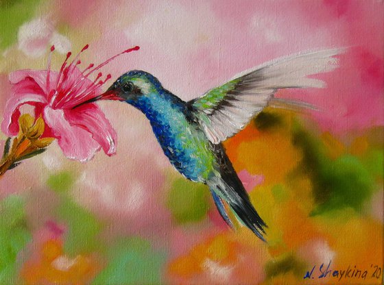 Bird Pink Flower Painting