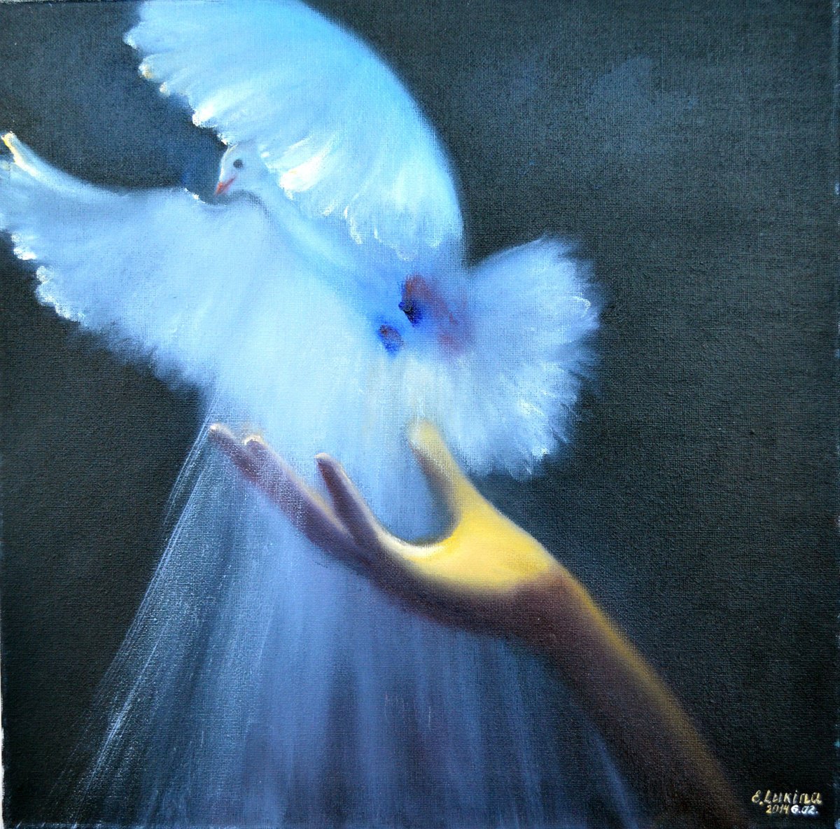 Expressive Animal Oil Painting By Elena Lukina, 16 X 16, Fly! 40X40 Oil Panting, Original Artwork