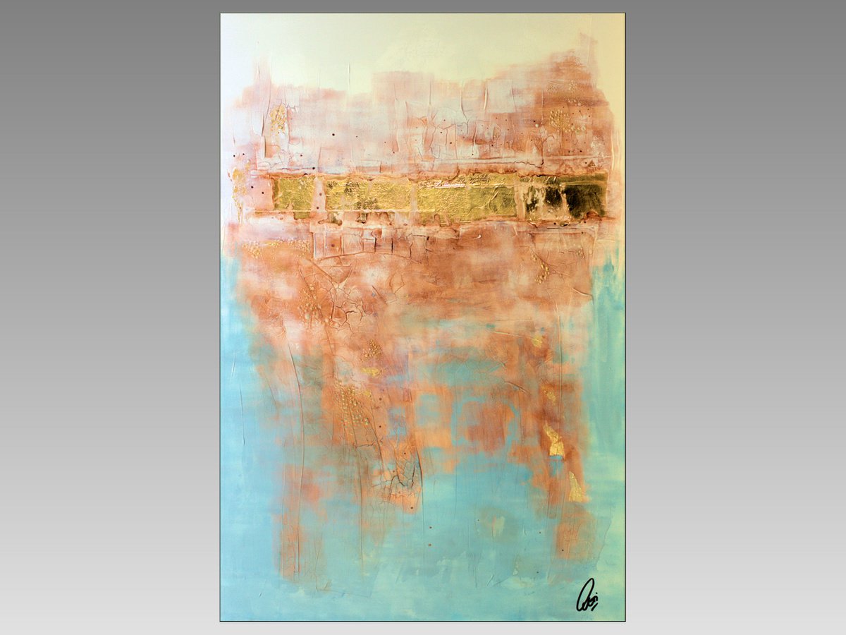 Golden Outlook - Abstract acrylic painting high textured canvas art wall art ready to hang by Edelgard Schroer