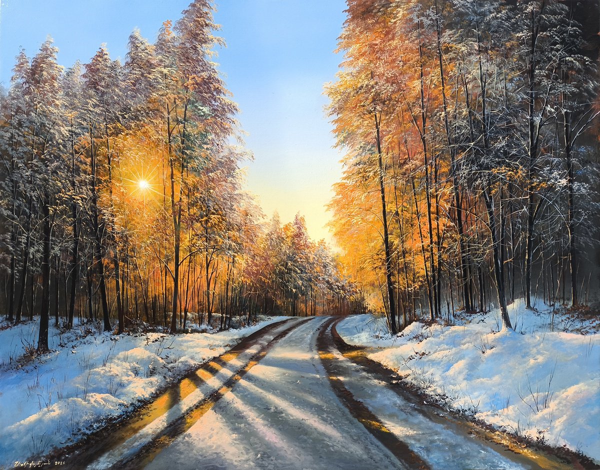Photorealistic Oil Painting , Winter Sun Through The Trees By Sergei Miqaielyan, 31 X 24, Artwork For Sale On Artfinder
