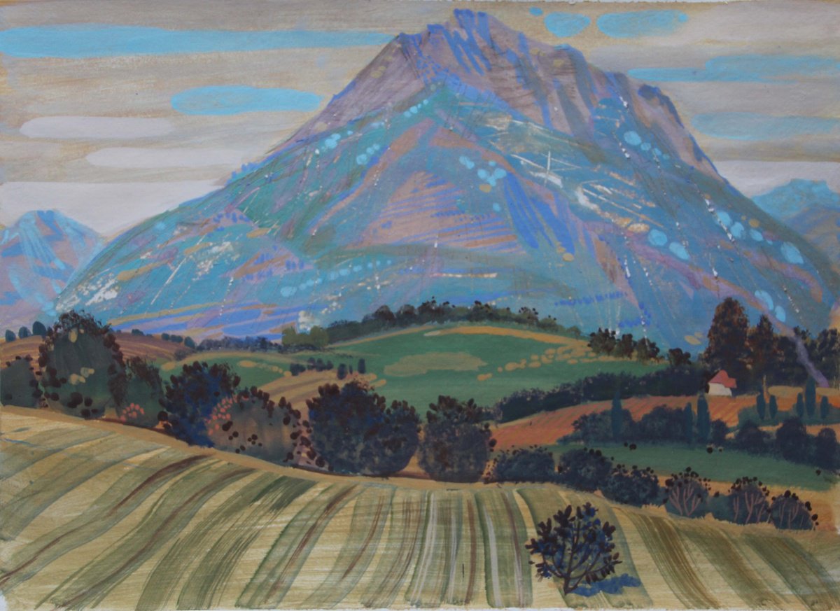 Impressionistic Landscape Painting By Olga Kataeva-Rochford, 15 X 11", Evening Glow In Alps, Original Artwork