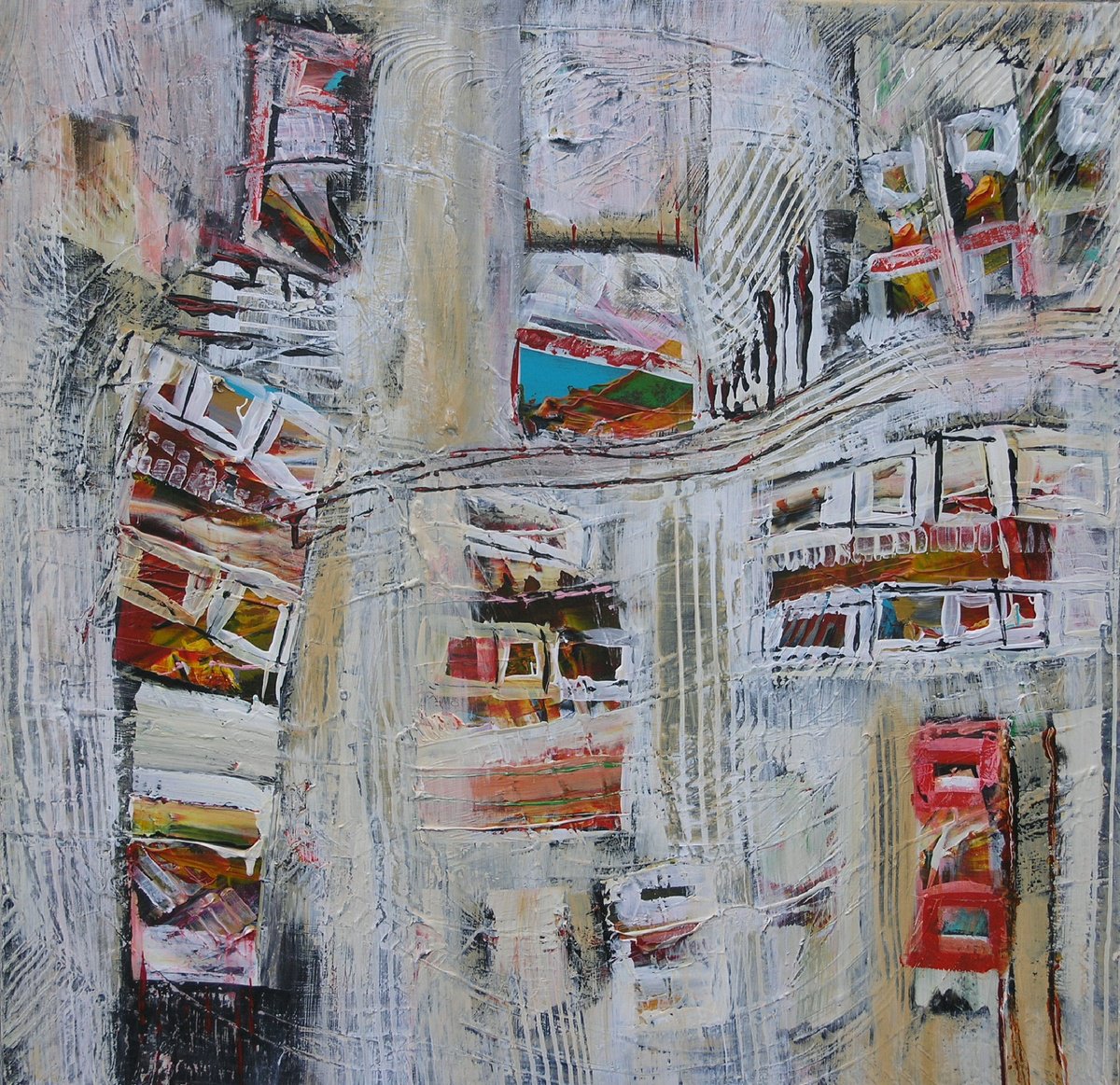 Organic Abstract Acrylic Painting By Loretta Kaltenhauser, 30 X 30", London Calling, Original Artwork