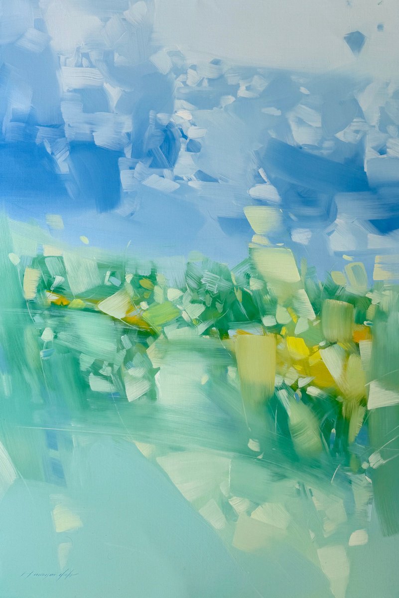 Impressionistic Landscape Oil Painting By Vahe Yeremyan, 30 X 45", Sky Valley, Original Artwork