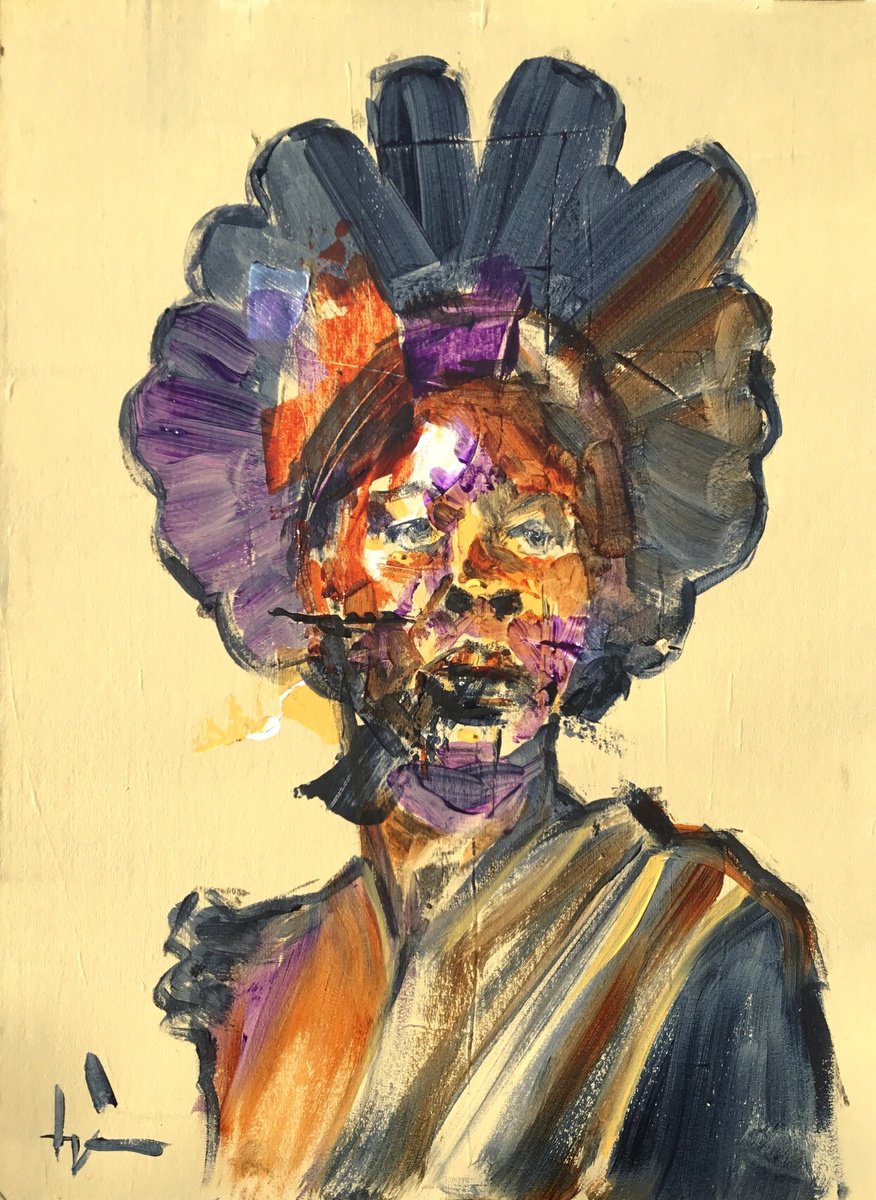 Expressive Portrait Acrylic Painting By Dominique Deve, 12 X 16, Liberty, Original Artwork