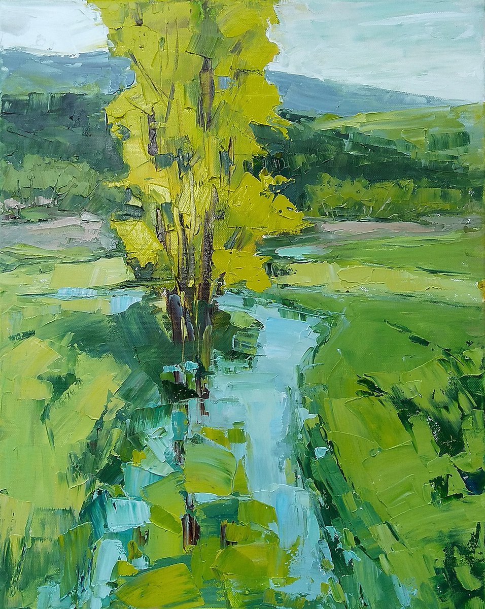 GREENLAND, 40x50cm, spring field landscape by Emilia Milcheva