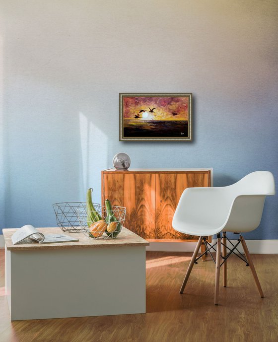 African egrets at sunset