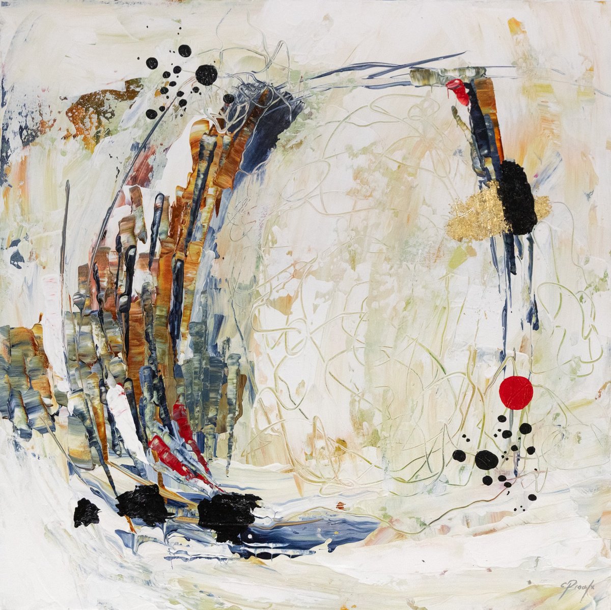 Organic Abstract Painting By Chantal Proulx, 24 X 24, La Pi?che Blanche, Original Artwork