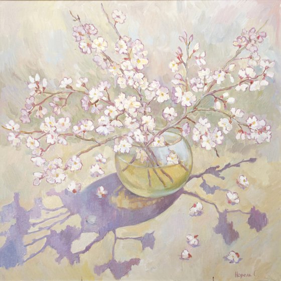 FLOWERING APRICOT BRANCHES- Original  oil painting (2019)