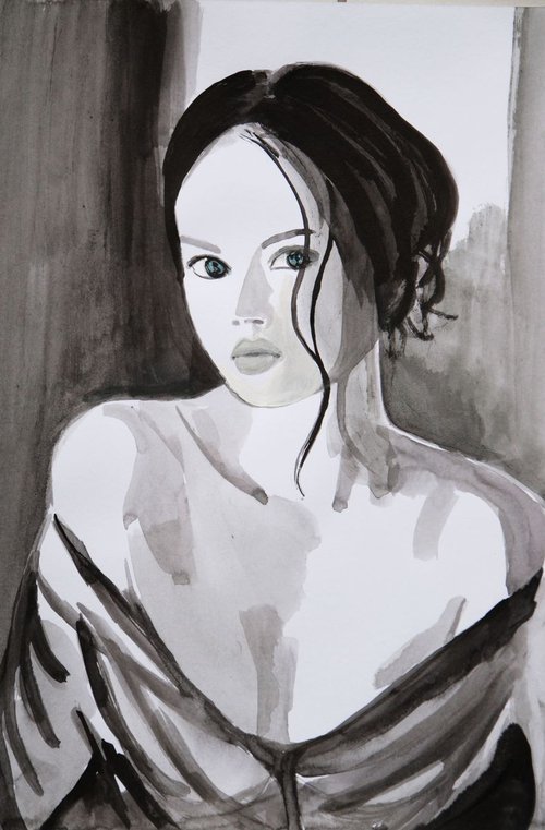 Girl with blue eyes /  42 x 28 cm by Alexandra Djokic