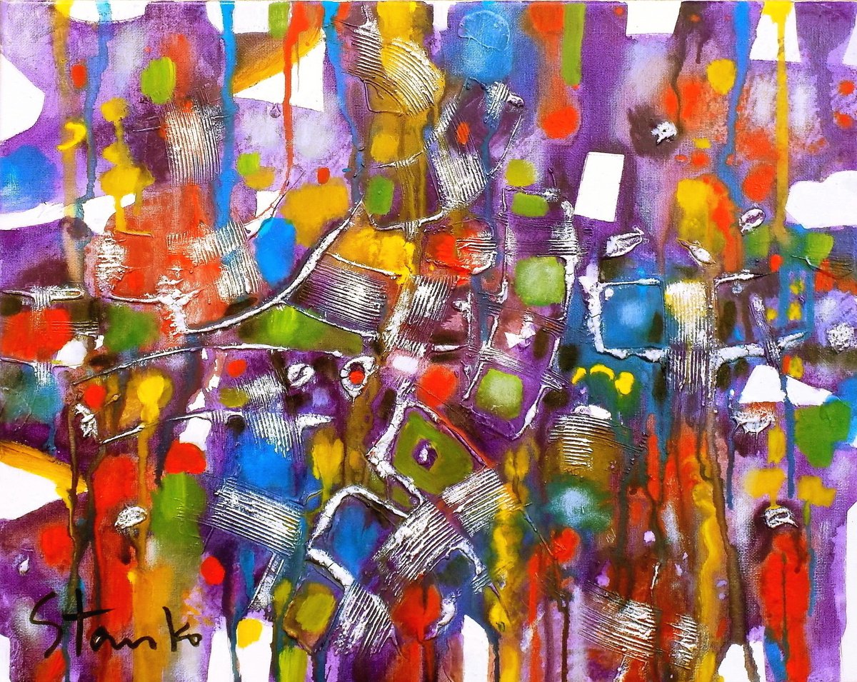 Abstract Acrylic Painting By Stanislav Bojankov, 20 X 16", Just Rainy-Lxxxviii, Original Artwork