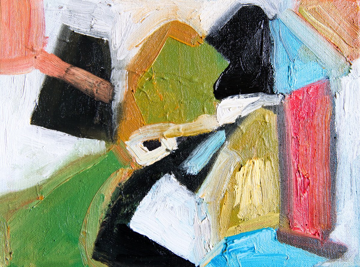 Abstract Landscape Oil Painting By Elizabeth Anne Fox, 12 X 9, Catchment Green, Original Artwork