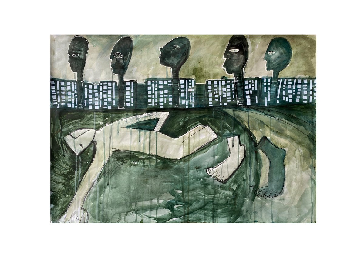 Surrealistic Portrait Acrylic Painting By Liubov Ro, 31 X 24", Frozen Path, Original Artwork