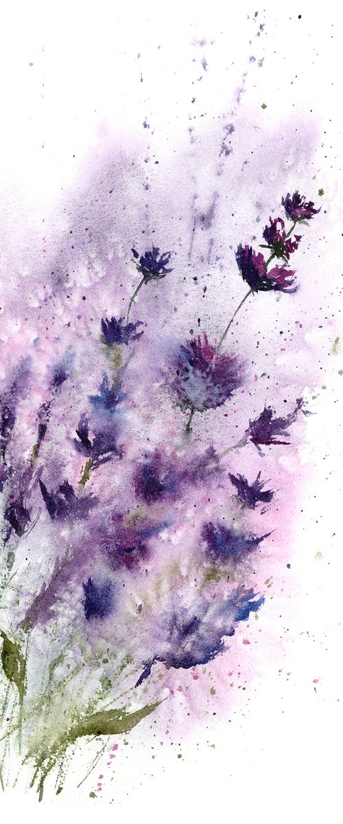 Lavender - wildflower (1 of 2) - Original Watercolor Painting by Olga Tchefranov (Shefranov)