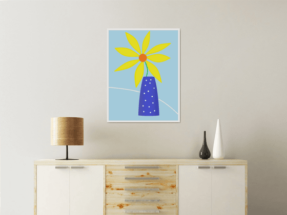 Bright yellow sun in a blue vase