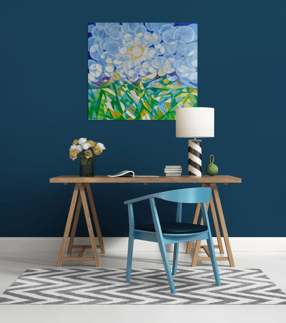 Morning (80x90cm, cubism, oil painting, ready to hang)