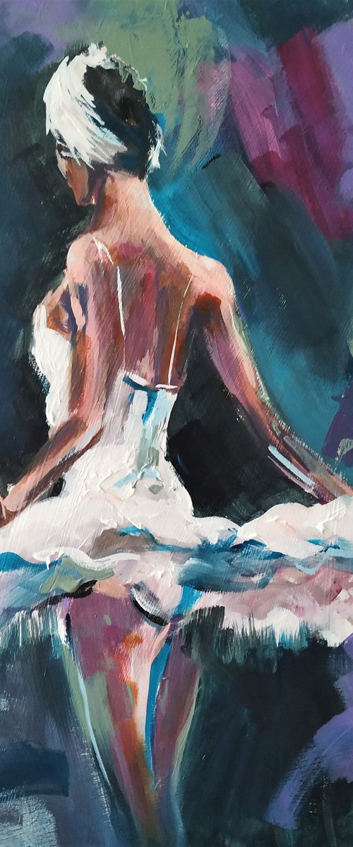 Backstage series  Οn pointe I-Ballerina- woman Painting on MDF by Antigoni Tziora