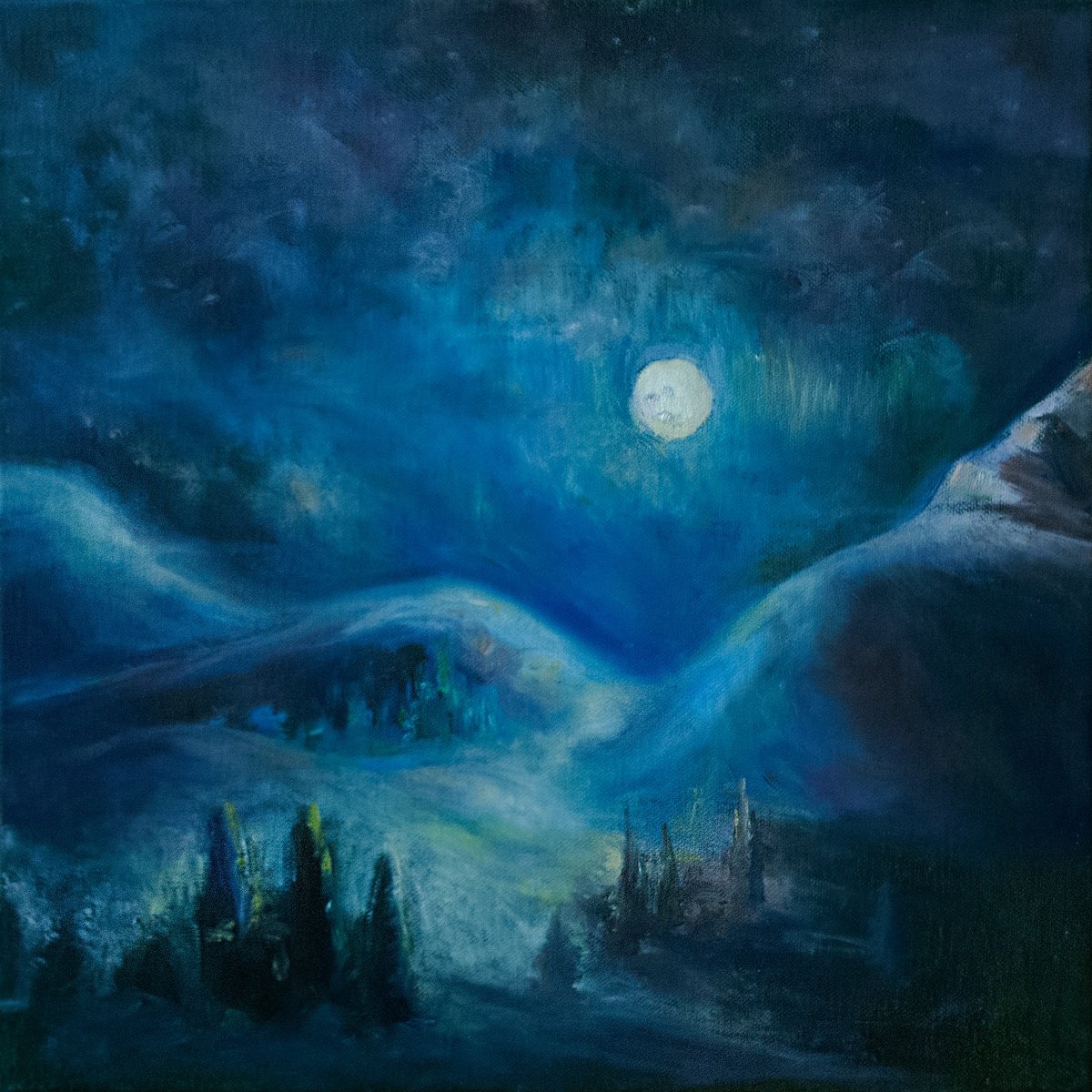 Moonlit Winter By Nikola Ivanovic, 16 X 16, Artwork For Sale On Artfinder