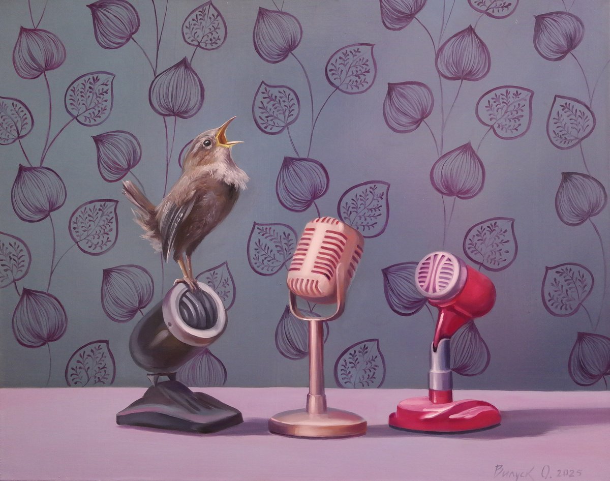 Illustrative Animal Oil Painting By Lena Vylusk, 20 X 16", "The One Who Sings", Original Artwork