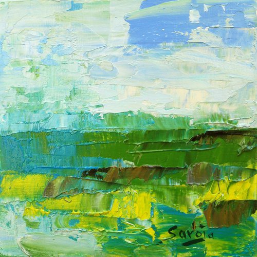 ref#:1154-10Q -10x10cm=3.94x3.94" - nfr. Green Landscape 4 by Saroja La Colorista