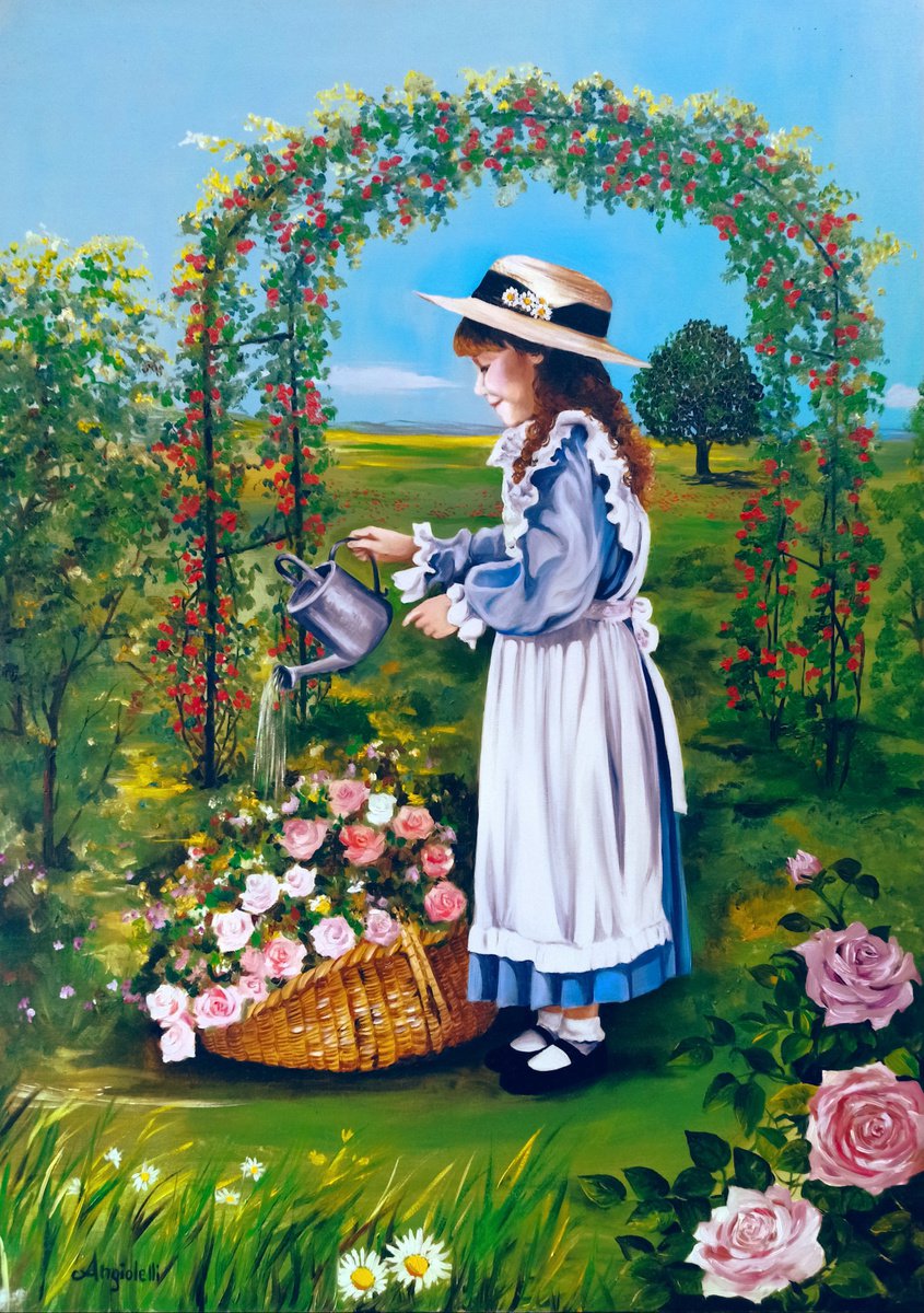 Photorealistic Landscape Oil Painting By Anna Rita Angiolelli, 20 X 28, The Garden, Original Artwork