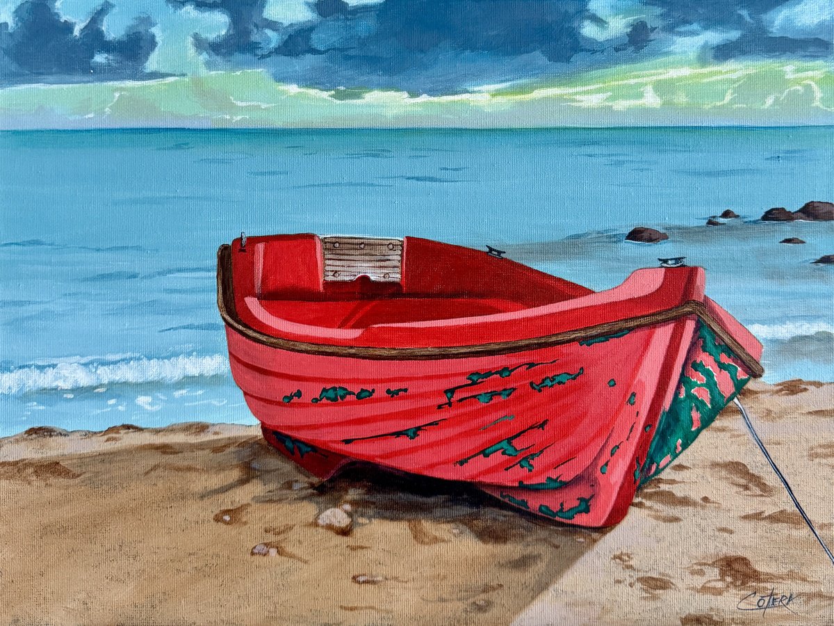 Photorealistic Landscape Acrylic Painting By Carlos Alvarez Cotera, 16 X 12, - Red - ?, Original Artwork