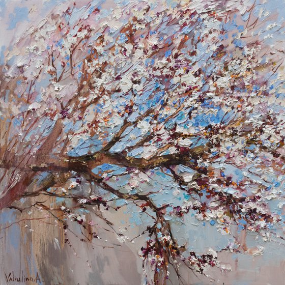 Blooming tree Original impasto oil painting